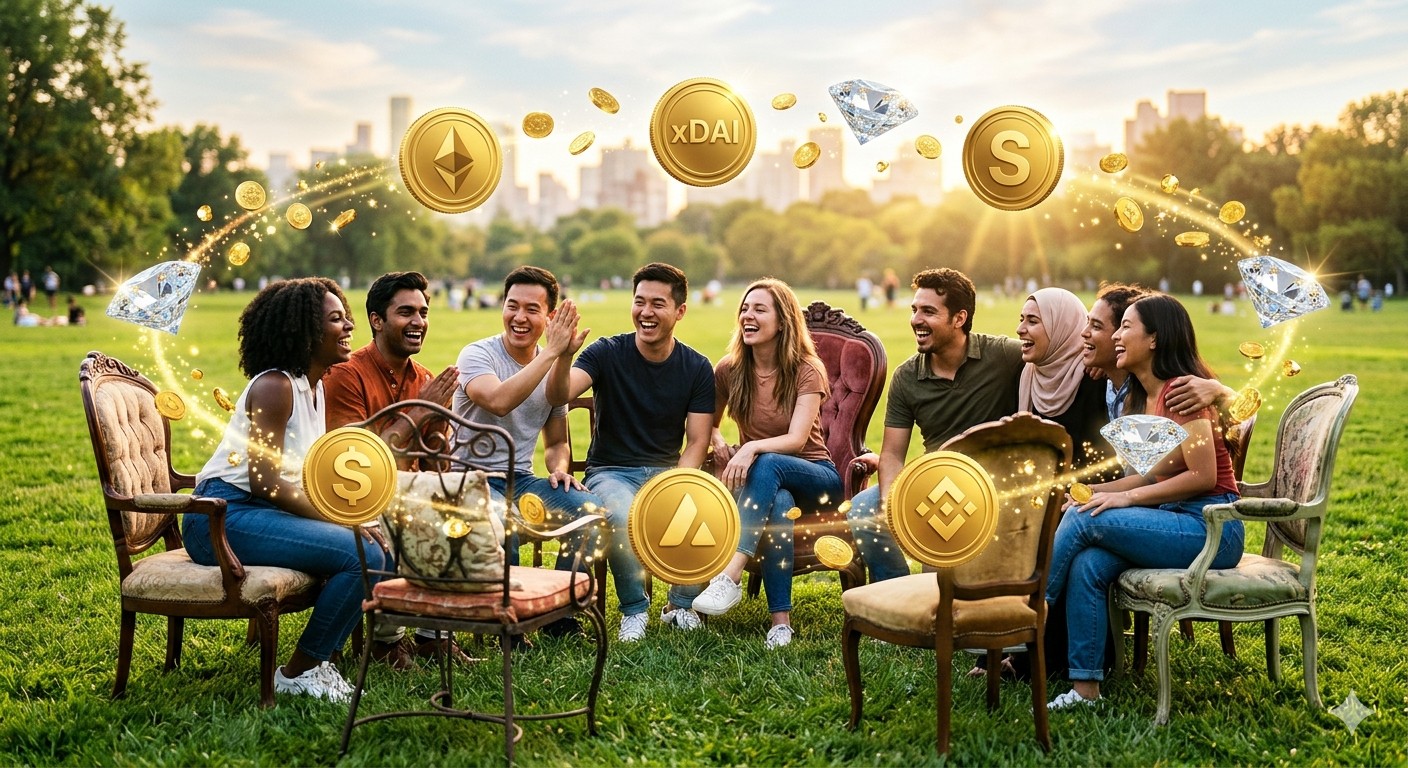 Happy people in a circle