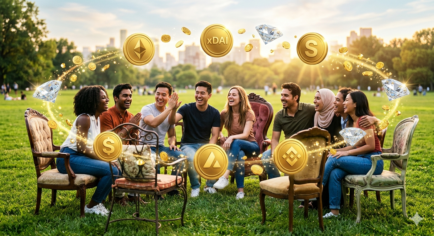 Happy people in a circle